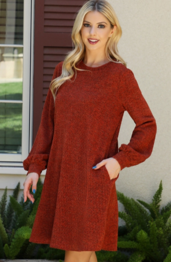 Rust Colored Round Neck Dress