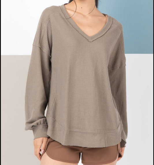 Lt. Olive Thermal Knit Top with Long Sleeves