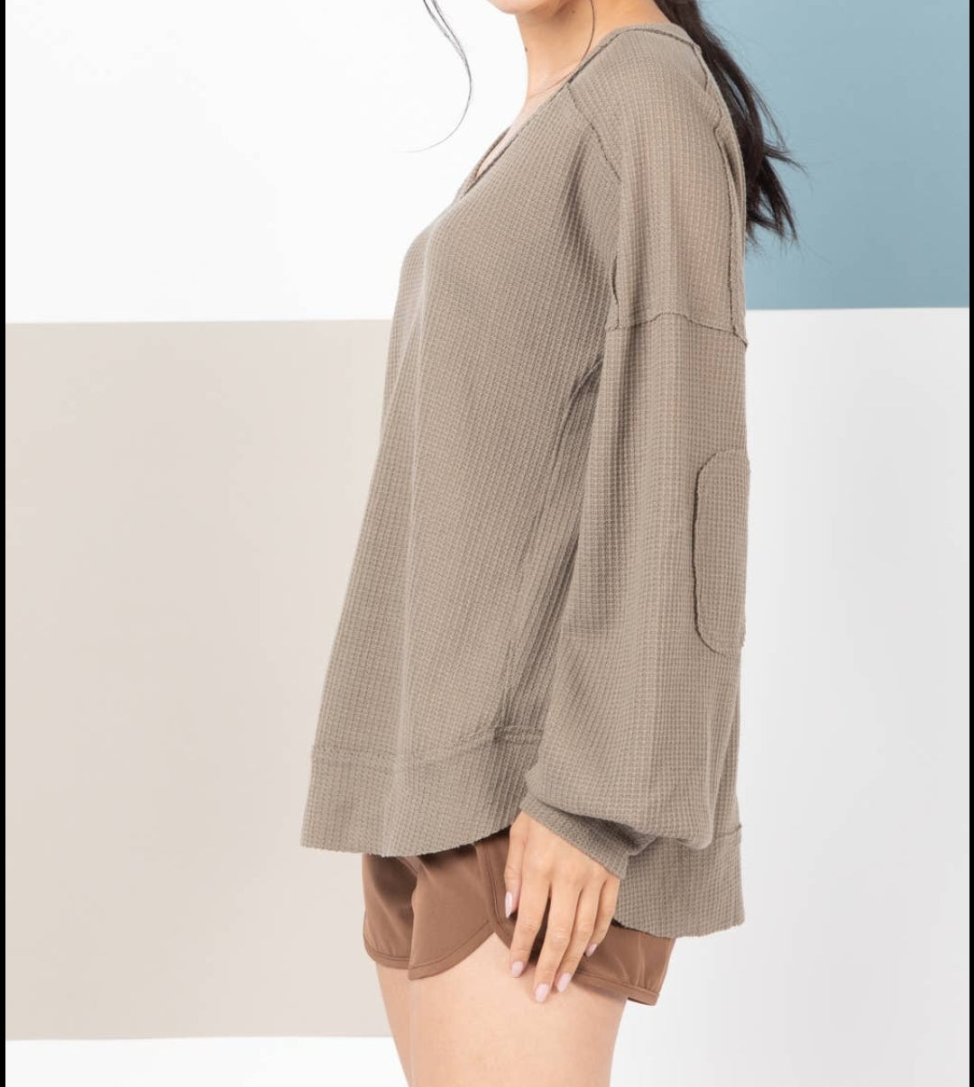 Lt. Olive Thermal Knit Top with Long Sleeves