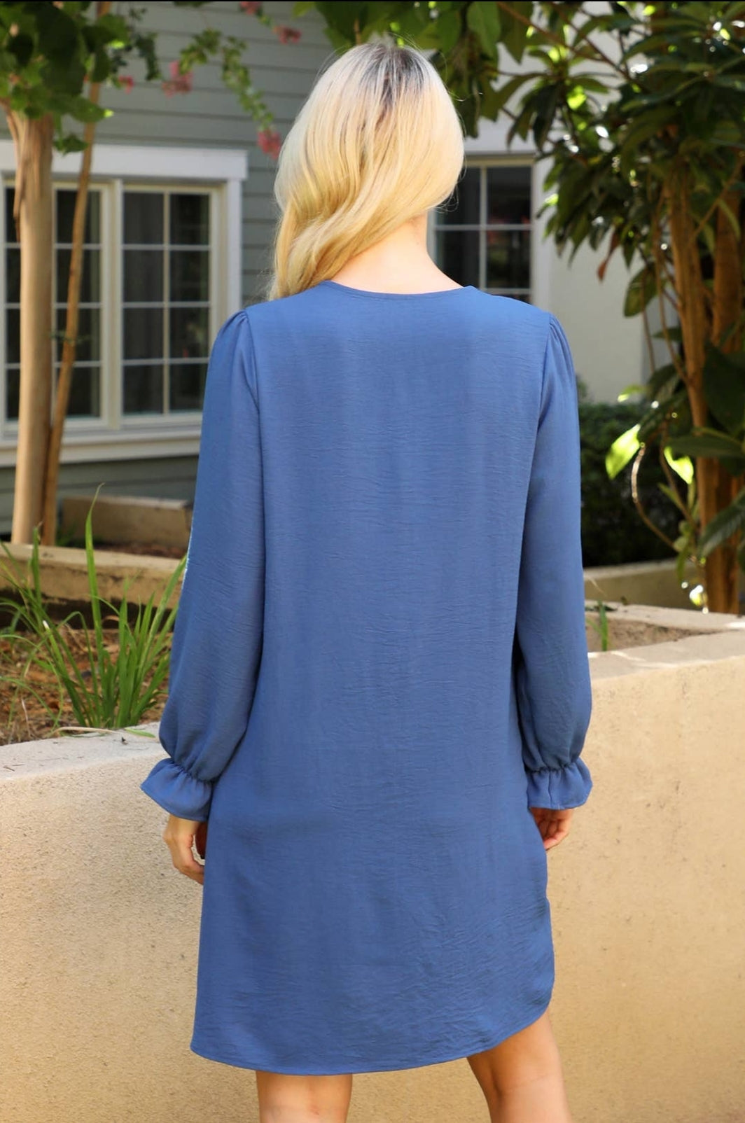 Blue V-neck Dress