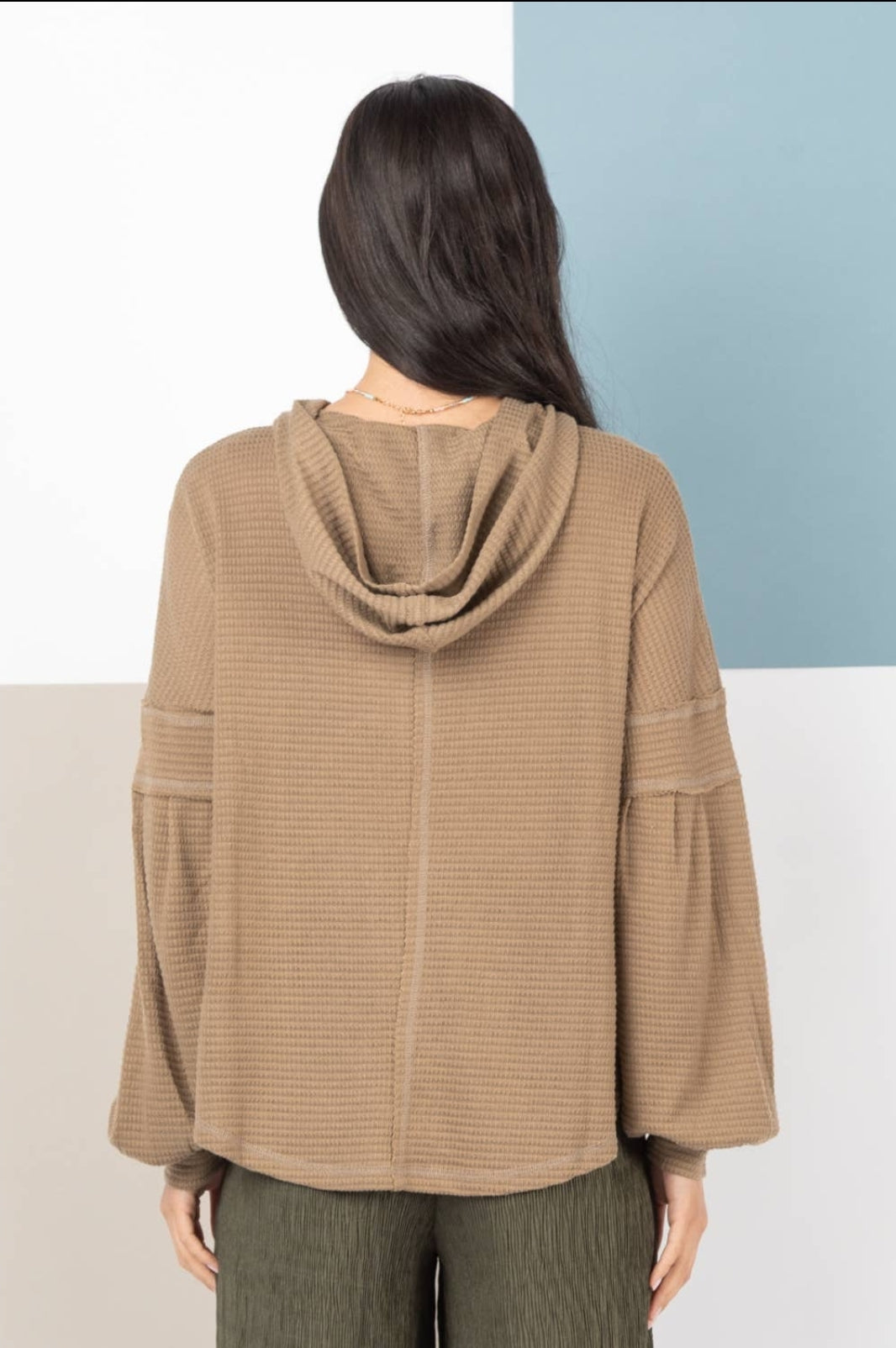 Olive Thermal Knit Top with Long Sleeves