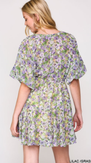 Lilac/ Green Print Dress