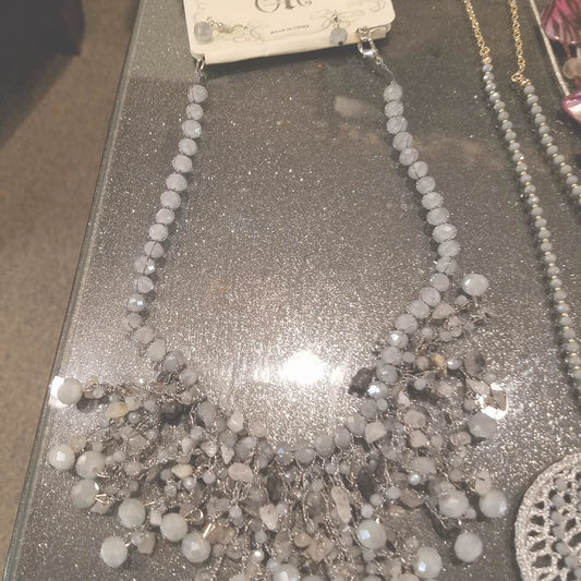 Necklace- gray crystals