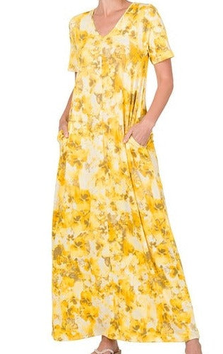 Yellow Print Maxi Knit Dress