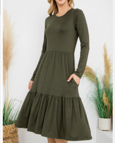 Olive Round Neck Dress