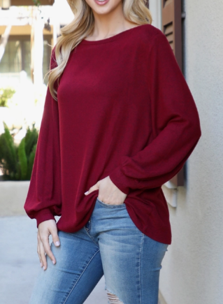 Wine Knit Top with Long Sleeves