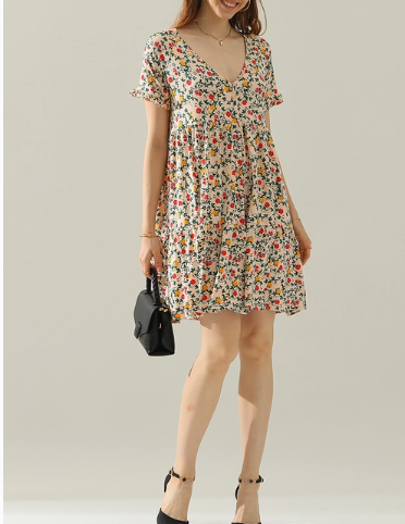 Button Down Floral Knit Print Dress