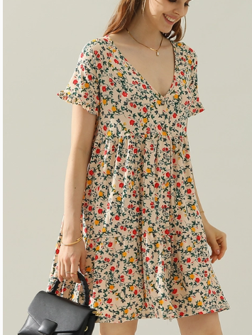 Button Down Floral Knit Print Dress