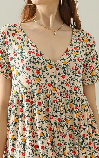 Button Down Floral Knit Print Dress