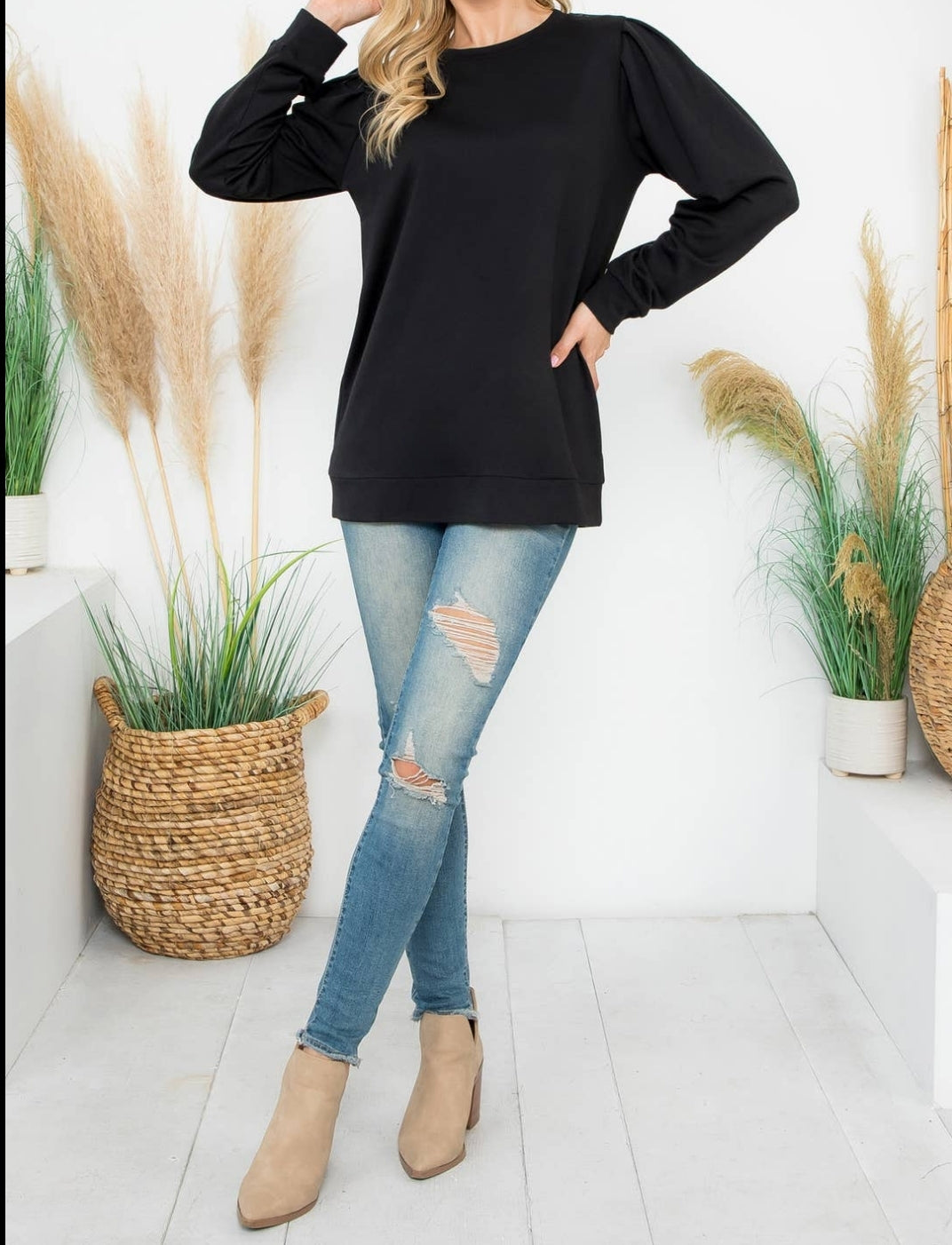 Black Knit Top with Long Sleeves