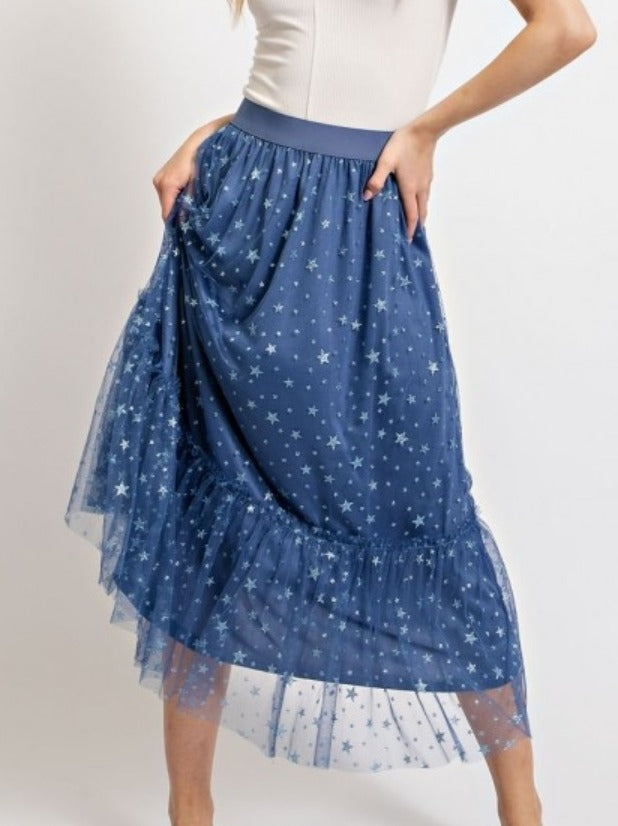 Dusty Blue Print Skirt