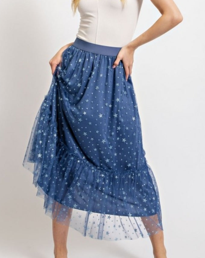 Dusty Blue Print Skirt
