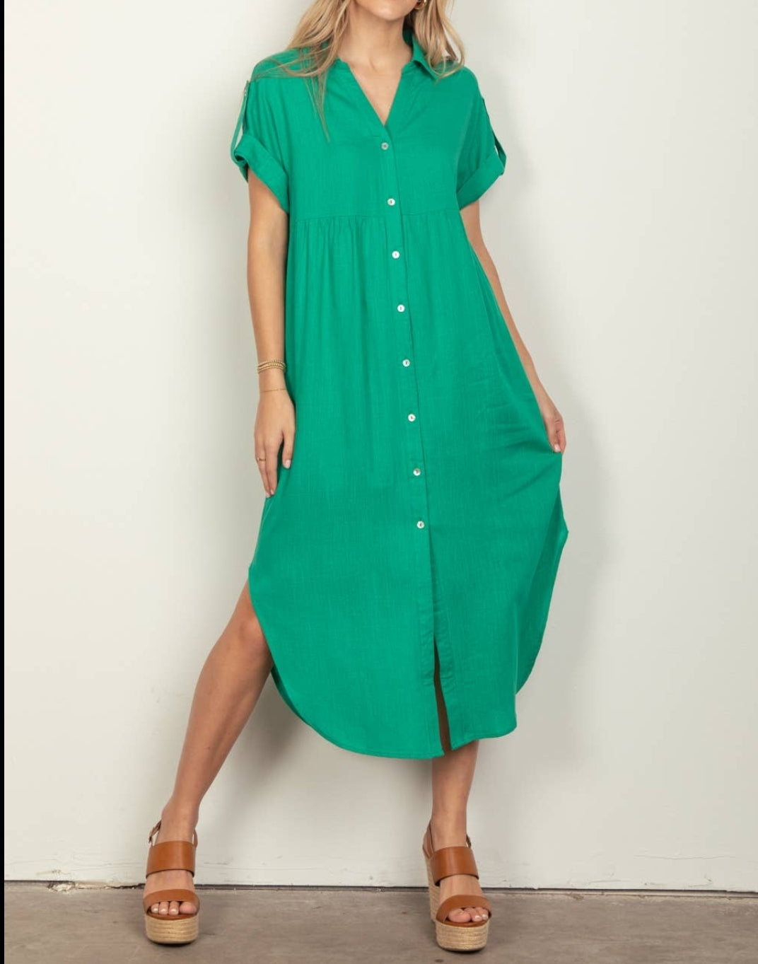 Kelly Green Woven Midi Dress