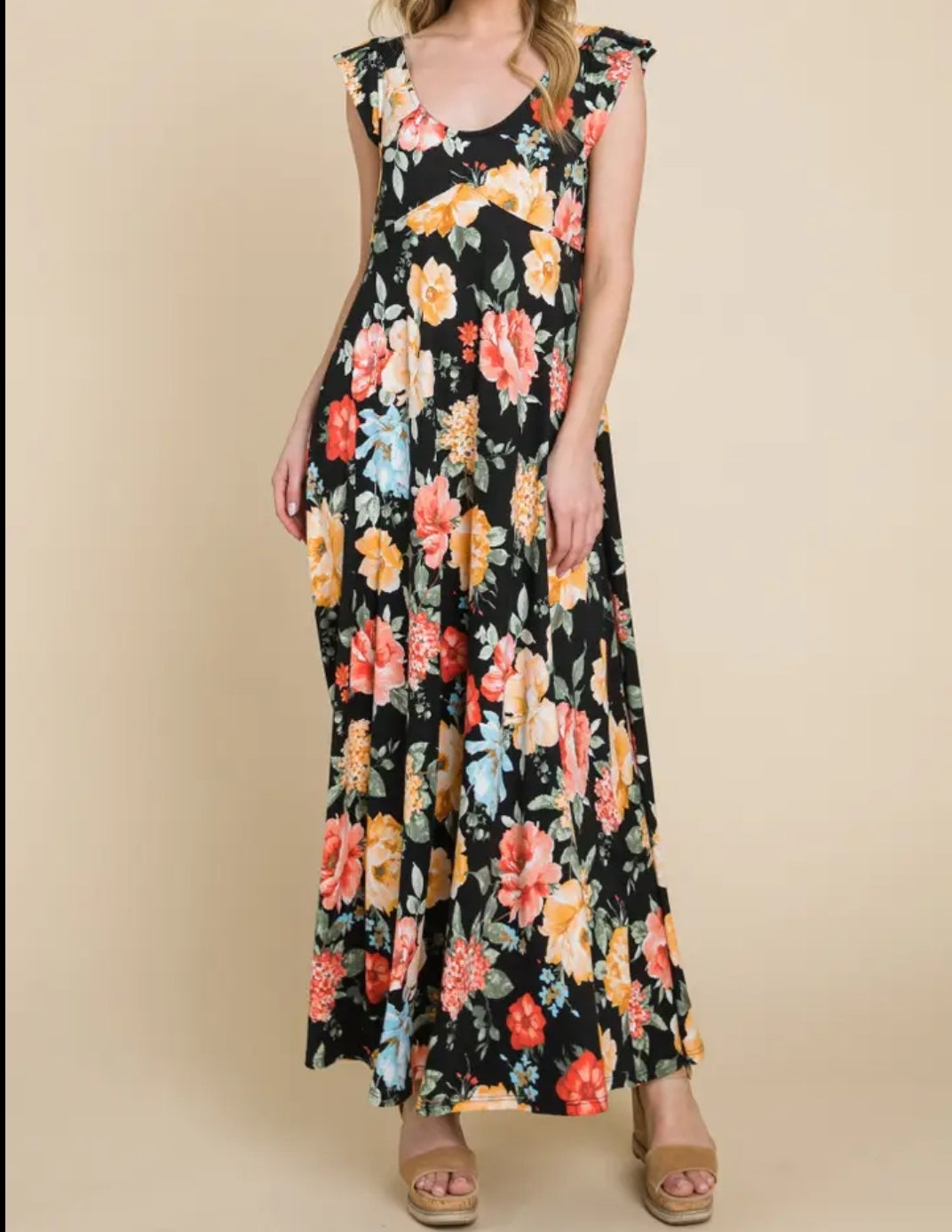 Black Floral  Knit  Print Dress