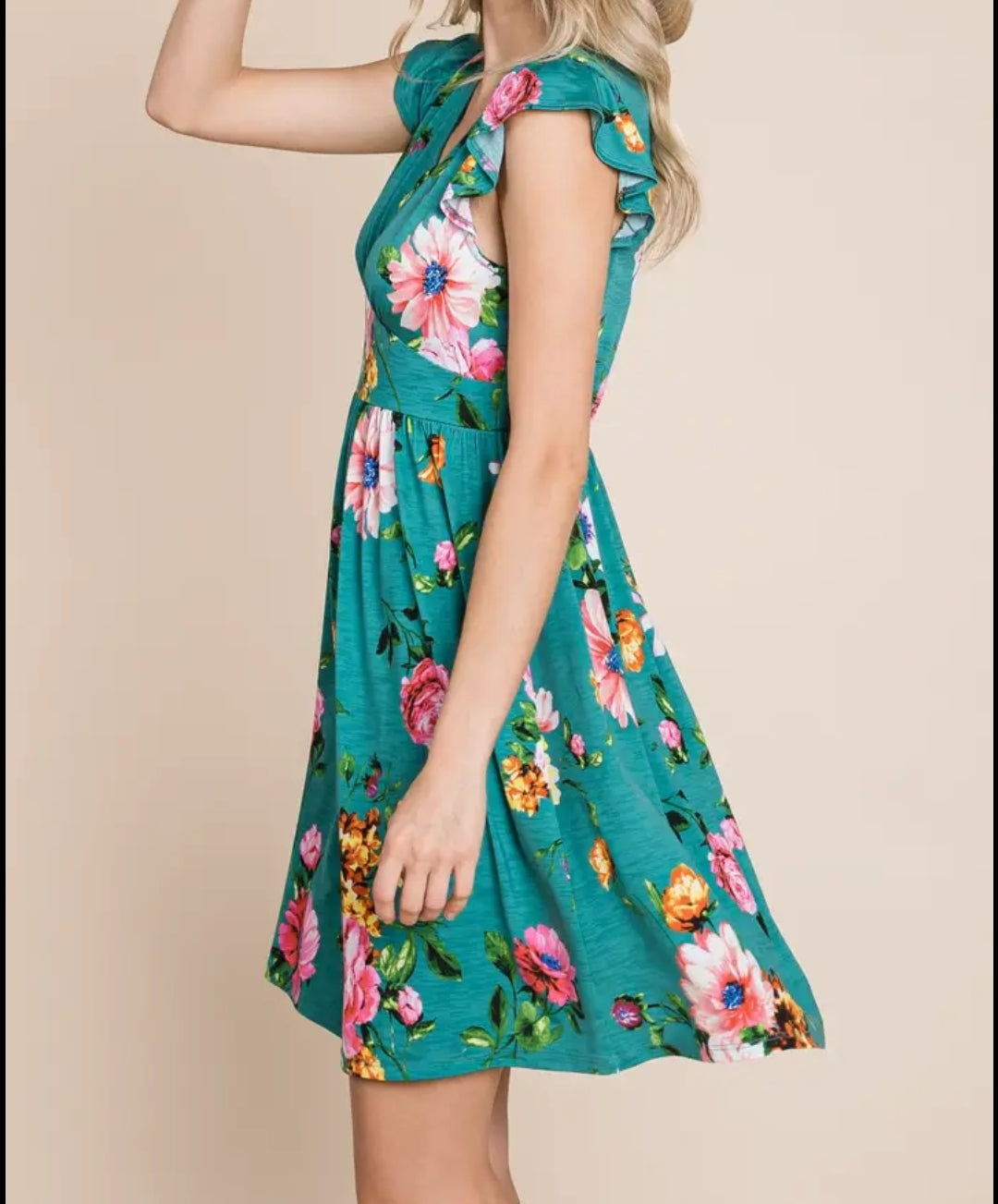 Teal Floral  Knit  Print Dress