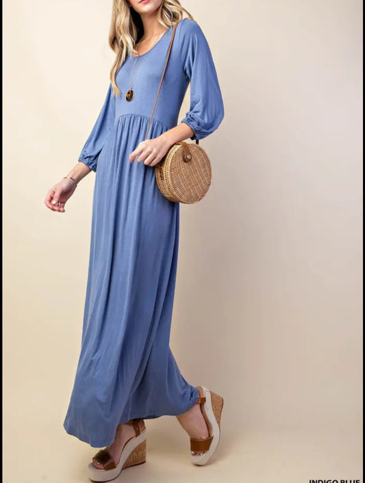 Maxi Length Dusty BlueSleeveless Knit Dress