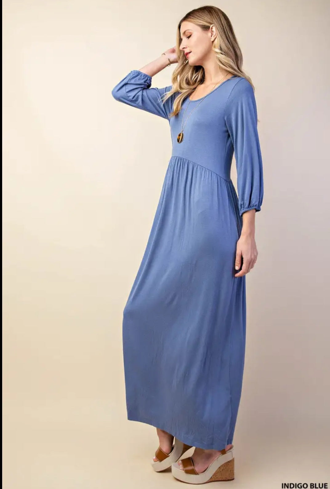 Maxi Length Dusty Blue Sleeveless Knit Dress