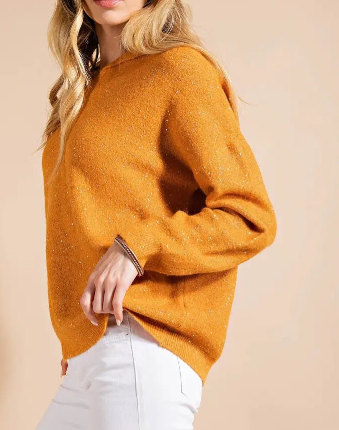 Rust Sparkle Sweater Top with Long Sleeves