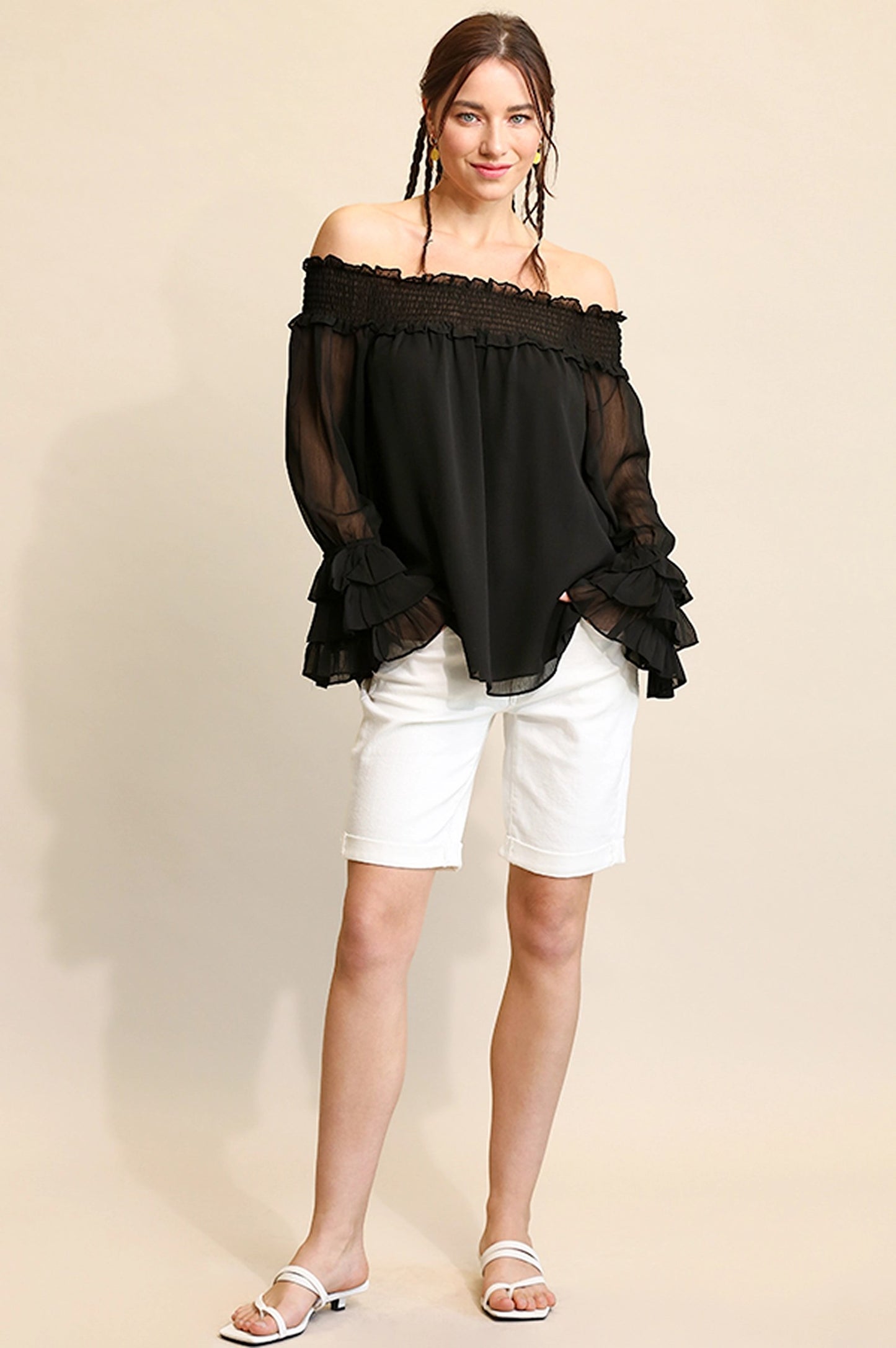 3/4 Sleeve Shear Black Top