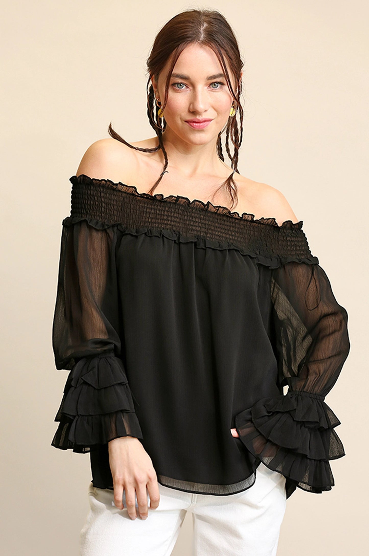 3/4 Sleeve Shear Black Top