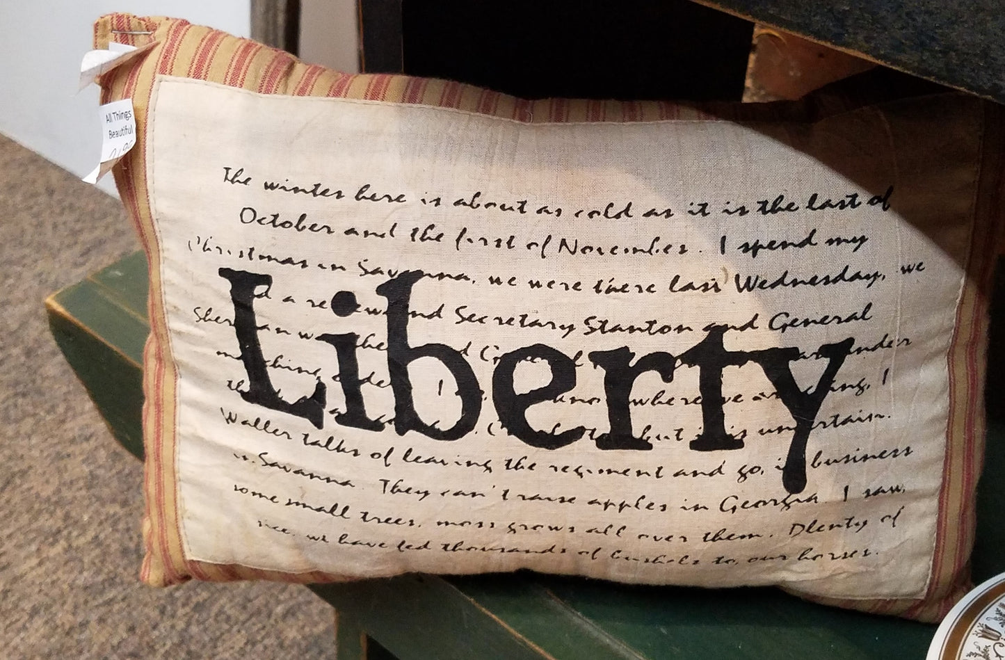 Primitive Red Striped Pillows,  Liberty and Freedom