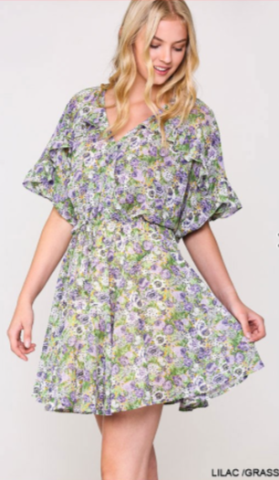 Lilac/ Green Print Dress