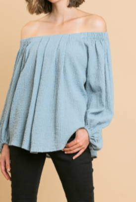 Off the shoulder Solid Dusty Blue Top