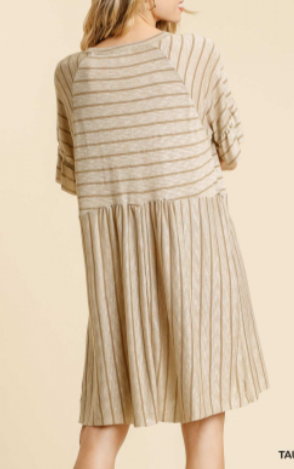 Tan Striped Knit Dress