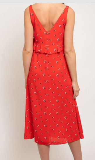 V neck Sleeveless Red Print Dress